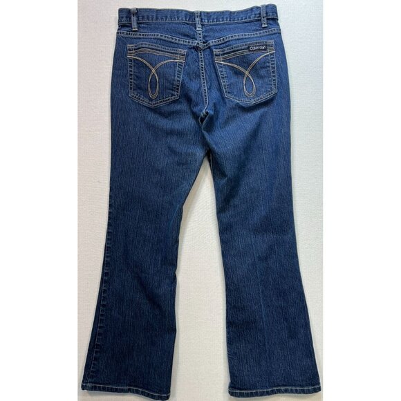 Calvin Klein Women's Flare Leg Jeans Stretch Denim Size 8 Solid Blue Dark Wash - Picture 2 of 11